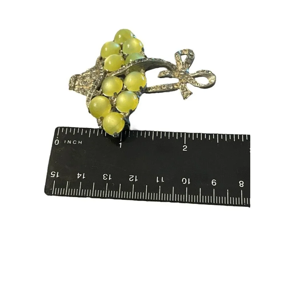 CORO Unsigned Yellow Moonstone Lucite Basket‎ Brooch Rhinestones Vintage READ